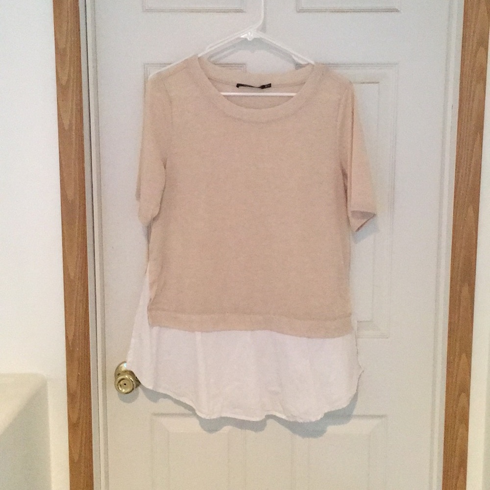 Oatmeal and white blouse